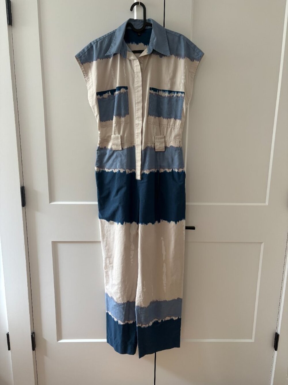 🌟 MASSIMO DUTTI 🌟 WATERCOLOR STRIPE PRINT UTILITY JUMPSUIT BLUE / BEIGE SZ 6 - Picture 6 of 11